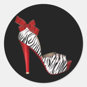 Pegatinas de zapato de tacón alto cebra roja elega