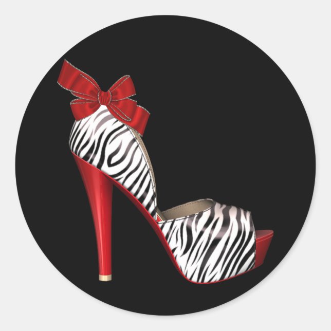 Pegatinas de zapato de tacón alto cebra roja elega (Anverso)