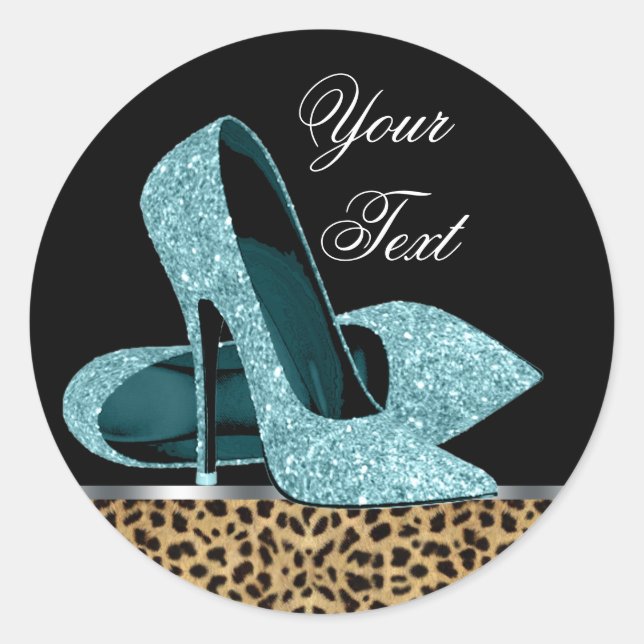 Pegatinas de zapatos de tacón alto Leopard azul tu (Anverso)