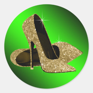 Pegatinas de zapatos de tacón alto verdes y dorado