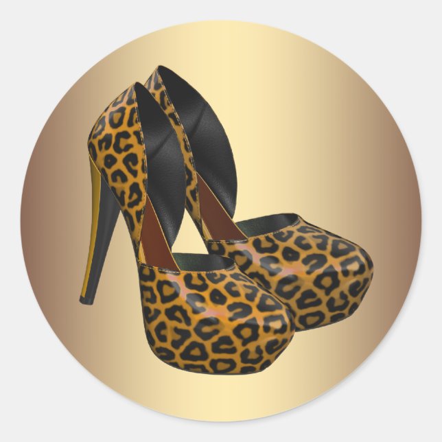 Pegatinas de zapatos de tacón de leopardo de oro n (Anverso)