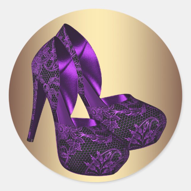 Pegatinas de zapatos de tacón morado y dorado (Anverso)