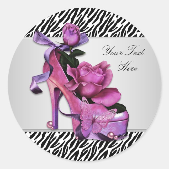 Pegatinas de Zebra Rosa Fuerte de Zapato de Tacón  (Anverso)