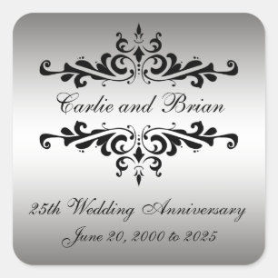 Pegatinas del 25° Aniversario del Boda Negro de Pl