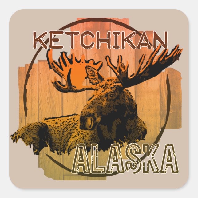 Pegatinas del alce naranja Ketchikan Alaska (Anverso)