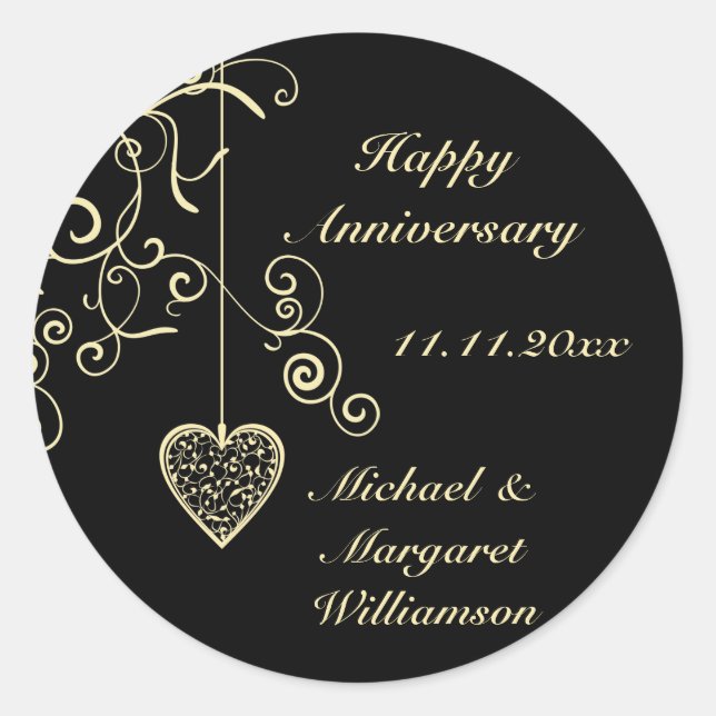 Pegatinas del Aniversario del Boda del Corazón Ele (Anverso)