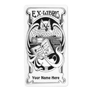 Pegatinas del Art Nouveau Owl Ex Libris Bookplate