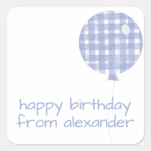 Pegatinas del Blue Gingham Watercolor Balloon Gift
