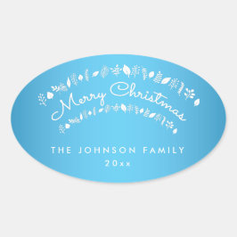 Pegatinas del Blue Merry Christmas Oval