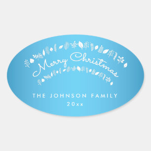 Pegatinas del Blue Merry Christmas Oval