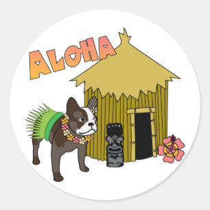 Pegatinas del Bulldog francés hawaiano Tiki Hula