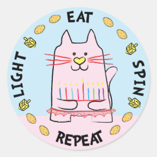 Pegatinas del CAT de Hanukkah: "Luz, Comer, Giro, 
