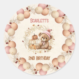 Pegatinas del Chica de cumpleaños de Oso Cute Fall