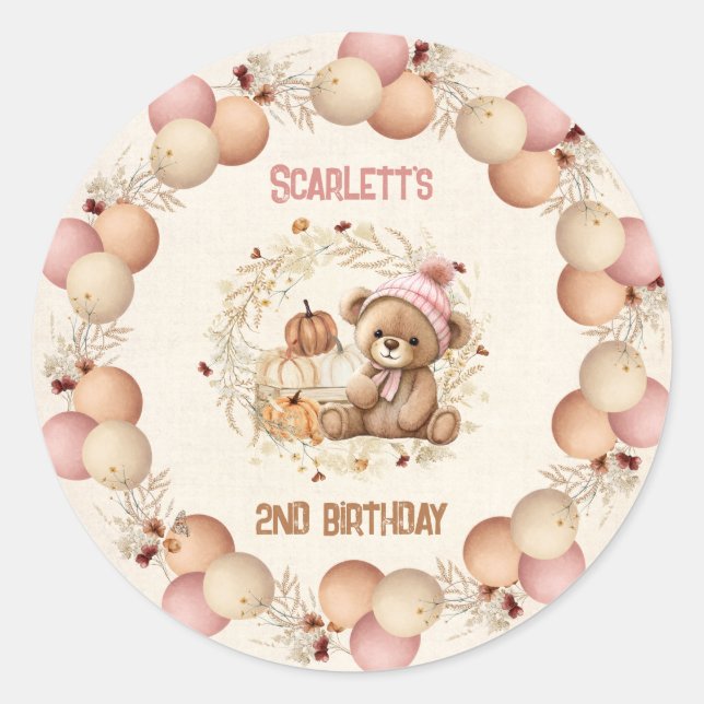 Pegatinas del Chica de cumpleaños de Oso Cute Fall (Anverso)