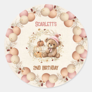 Pegatinas del Chica de cumpleaños de Oso Cute Fall