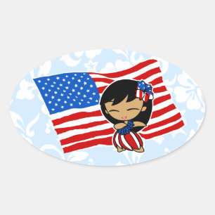 Pegatinas del chica de Hula de la bandera de los