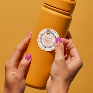 Pegatinas del Círculo - Logo De Beige-Floral Rosa