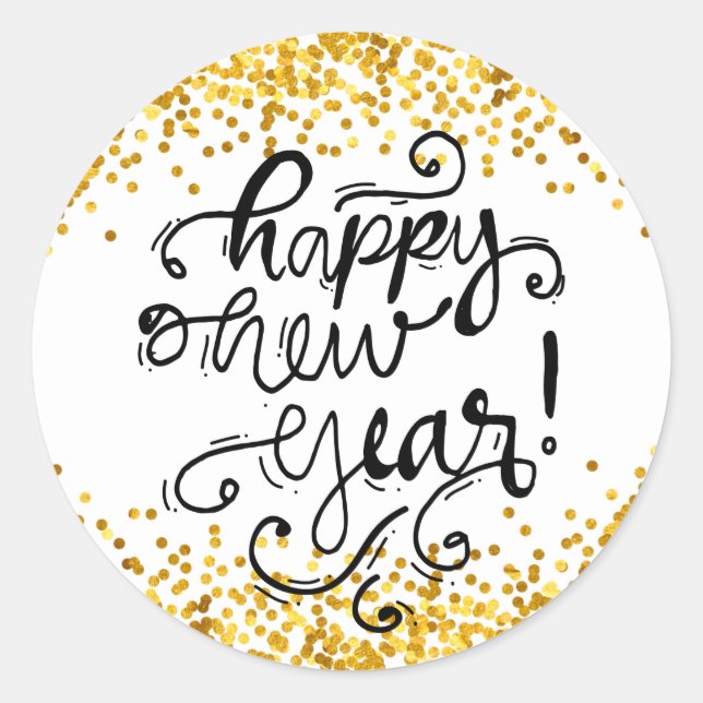 Pegatinas del Confetti de Oro Feliz Año Nuevo (Anverso)