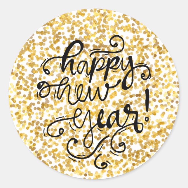 Pegatinas del Confetti de Oro Feliz Año Nuevo (Anverso)