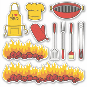 Pegatinas del conjunto de iconos de barbacoa