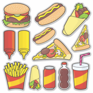 Pegatinas del conjunto de iconos de comida basura