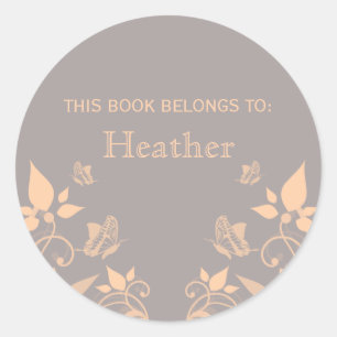 Pegatinas del Coral Butterfly Floral Bookplate