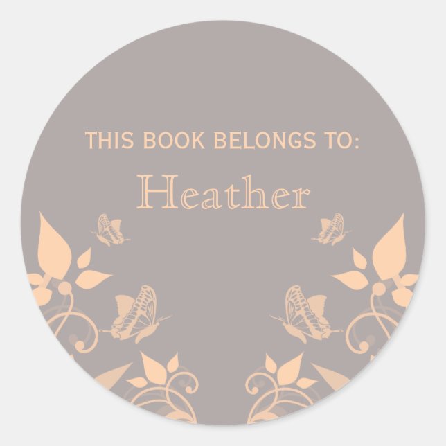 Pegatinas del Coral Butterfly Floral Bookplate (Anverso)
