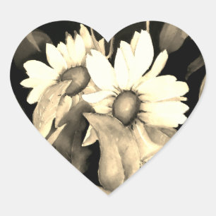Pegatinas del Corazón de Acuarela de Daisies Vinta