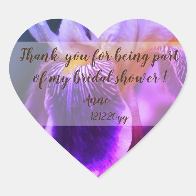 Pegatinas del corazón de Iris Flower Bridal Shower (Anverso)