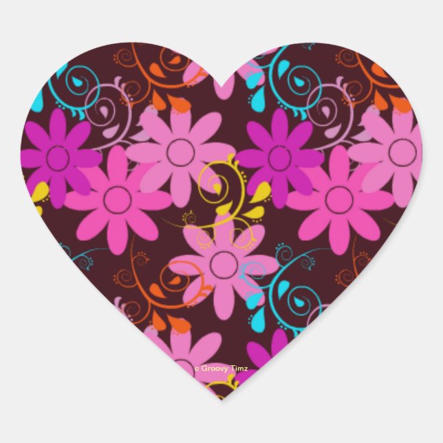 Pegatinas del corazón de la flor Groovy Timz Power (Anverso)