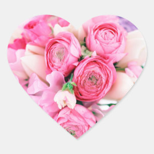 Pegatinas del corazón de las flores rosadas