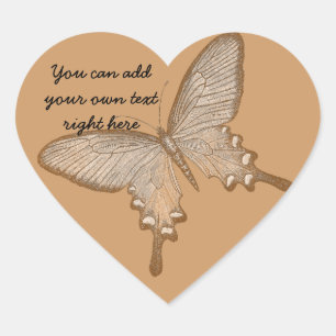 Pegatinas del corazón de mariposa marrón vintage