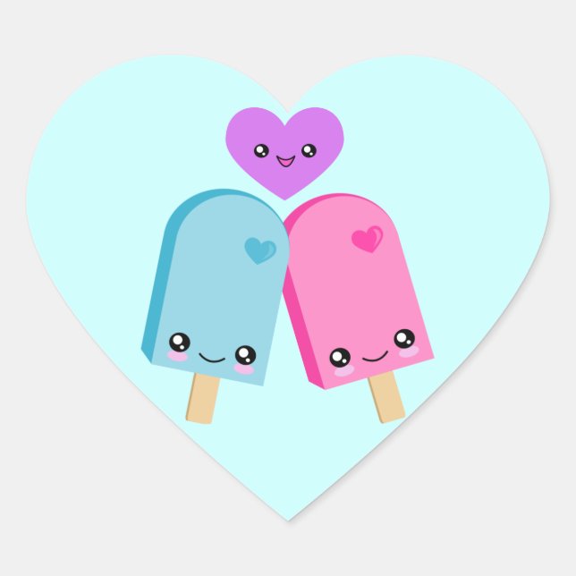 Pegatinas del corazón de Popsicle Sweet Kawaii (Anverso)