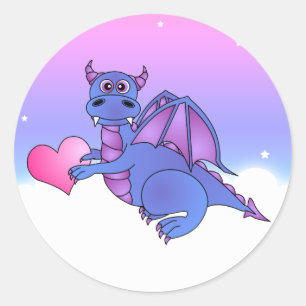 Pegatinas del corazón del dragón lindo azul - rosa