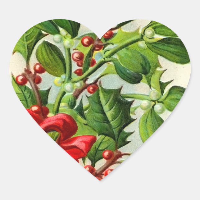Pegatinas del corazón del Holly de Navidad vintage (Anverso)