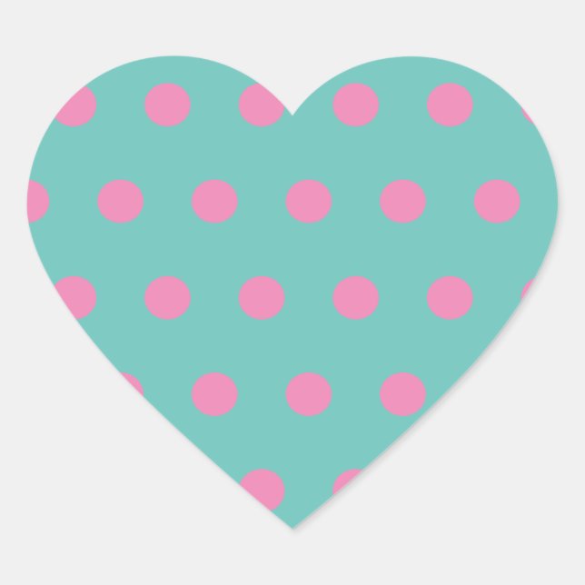 Pegatinas del corazón del Punto Polka (Aqua & Pink (Anverso)