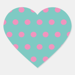 Pegatinas del corazón del Punto Polka (Aqua & Pink