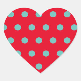 Pegatinas del corazón del Punto Polka (Rojo y Aqua