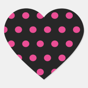 Pegatinas del corazón del Punto Polka (rosa negro 