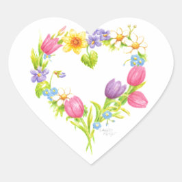Pegatinas del corazón flores de primavera