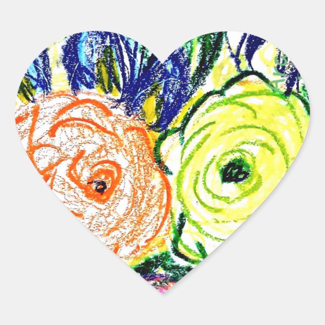 Pegatinas del corazón Naranja y Rosas verdes (Anverso)