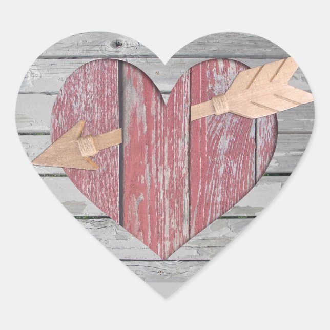 Pegatinas del Corazón Rústico Rojo (Anverso)