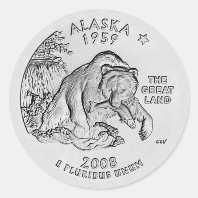 Pegatinas del cuarto de dólar del estado de Alaska (Anverso)