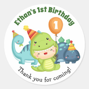 Pegatinas del cumpleaños de Dinosaur - Primer Día