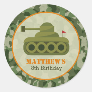 Pegatinas del cumpleaños del tanque - Soldado mili
