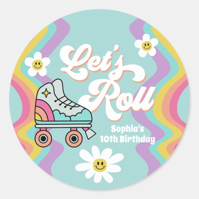 Pegatinas del cumpleaños Rainbow Skler de Retro Ro (Anverso)