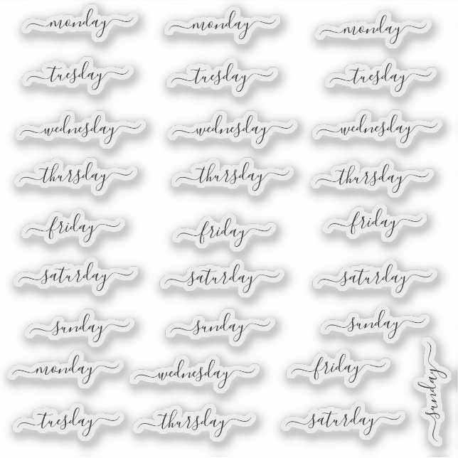 Pegatinas del día BuJo - 4 semanas - transparente. (Anverso)