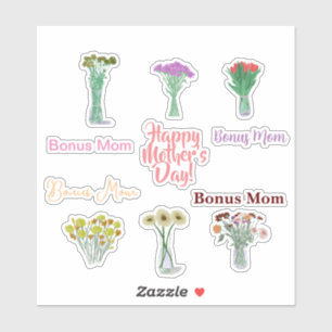 Pegatinas del Día de las Madres Florales Cutas +No
