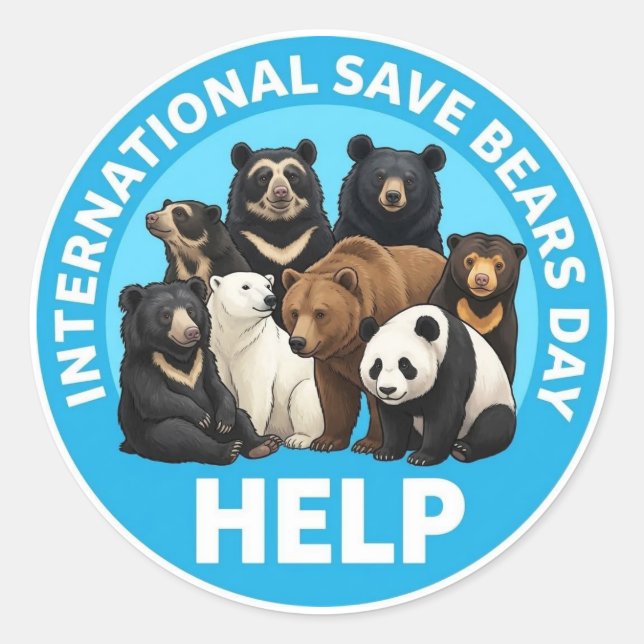 Pegatinas del día internacional de salvar osos. (Anverso)