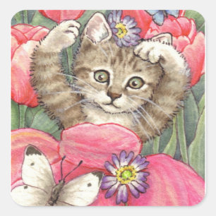 Pegatinas del gatito del tulipán